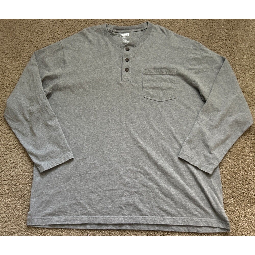 Duluth Trading Co Henley Shirt Mens 2XL Gray Long Sleeve Relaxed Fit Longtail T